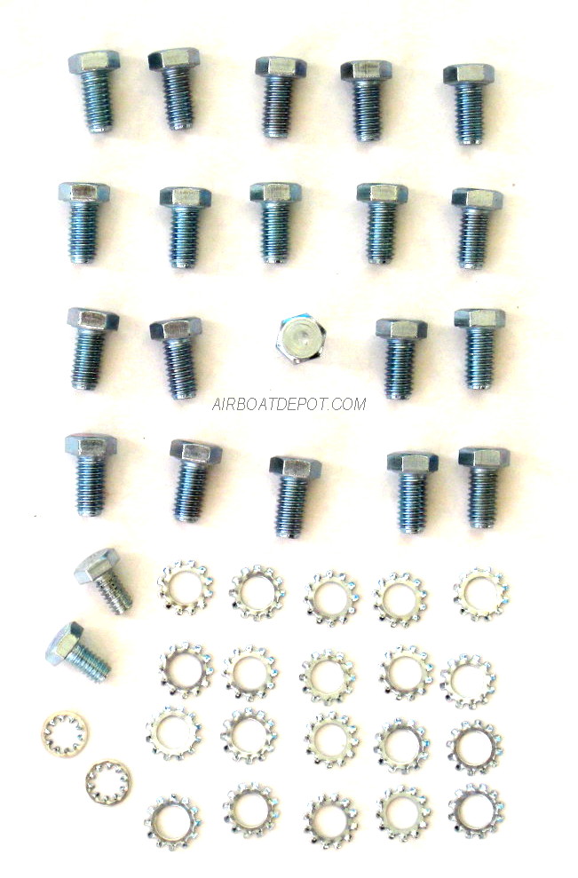 RPC® R0007 Chromed Oil Pan Bolt Kit, 22 Bolts & Star Washers, Fits BB Chevy, Price Per Kit